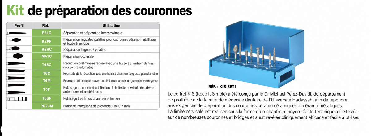 Kit préparation des couronnes KIS (Keep It Simple)