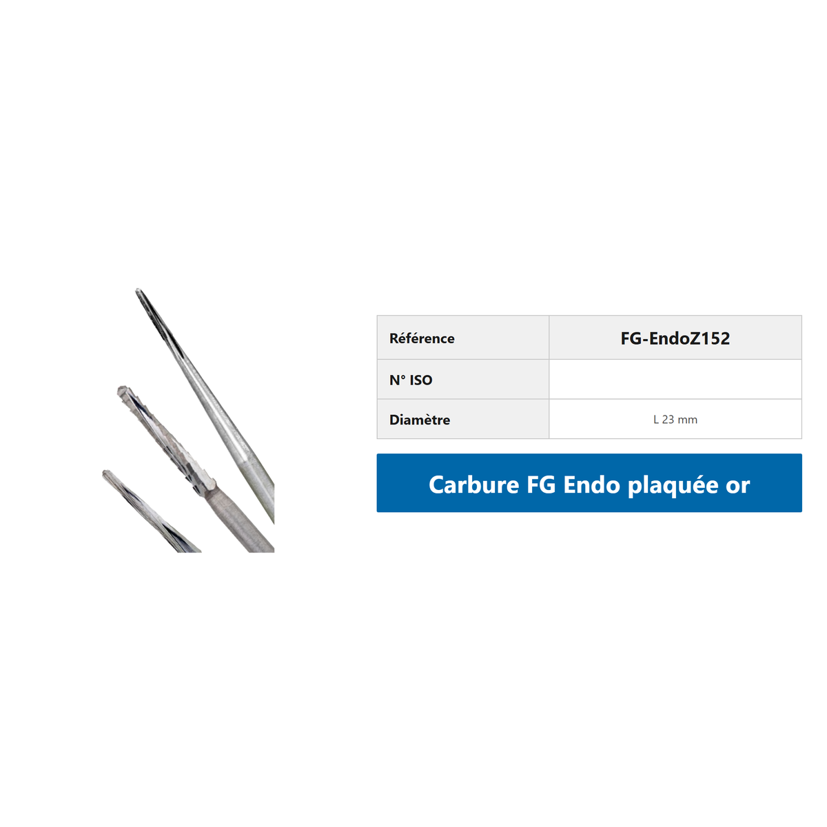 Fraise carbure FG endodontie plaquée or 23 mm — Plaquette de 6